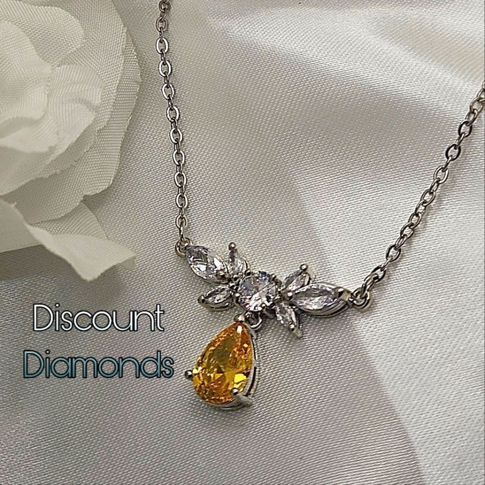 2 Ct. Pear Shaped Citrine & White Diamond Pendant Necklace on 925 Silver